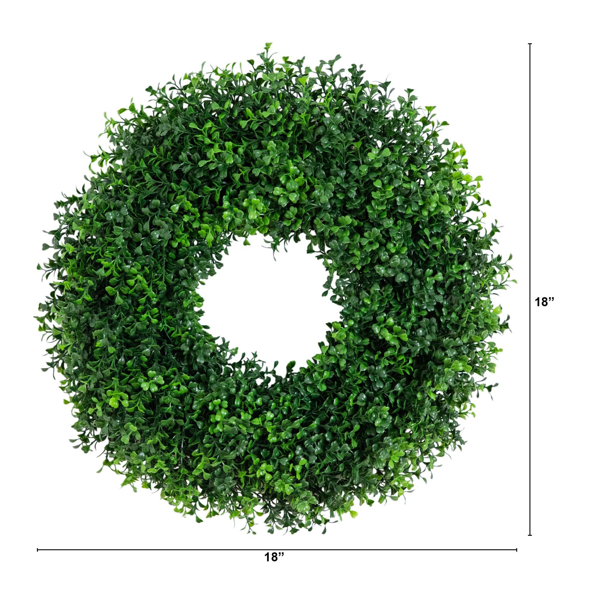 18in. Pre-Lit Artificial Boxwood Wreath with 25 Warm White LED Lights